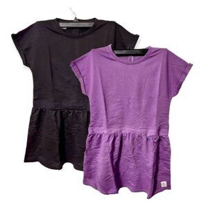 Kid Nation Girls 2 Pack Soft Short Sleeve Crew Neck T-shirt Dress L 8-10